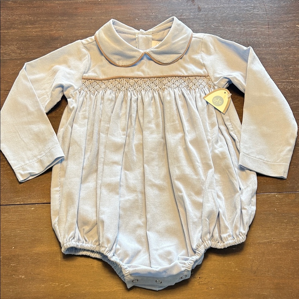 New with Tags Lullaby Set Smocked Light Blue Corduroy One-Piece Romper - Picture 2 of 5